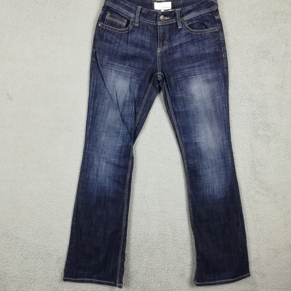 Maurices Womens Jeans Morgan New Boot Cut Blue Denim Dark Wash Whisker Long 5/6L